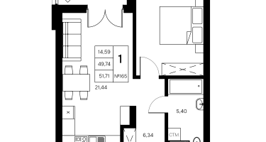 1-к. квартира, 51&nbsp;м²