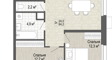 2-к. квартира, 64 м²