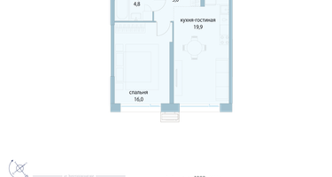 1-к. квартира, 45 м²
