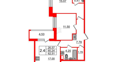 2-к. квартира, 60&nbsp;м²