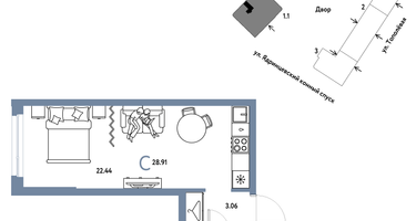 1-к. квартира, 28&nbsp;м²