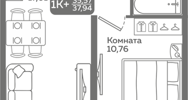 1-к. квартира, 35 м²