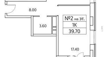 1-к. квартира, 39&nbsp;м²