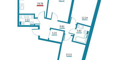 3-к. квартира, 78&nbsp;м²