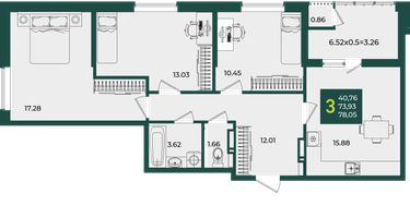 3-к. квартира, 78 м²