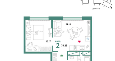 2-к. квартира, 33&nbsp;м²