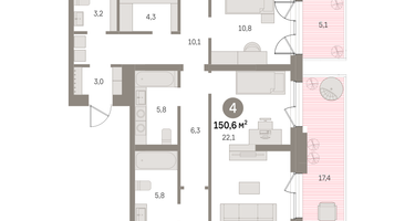 4-к. квартира, 150&nbsp;м²