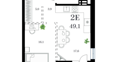 1-к. квартира, 51 м²