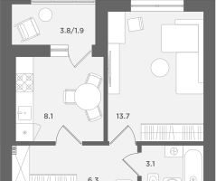 1-к. квартира, 33&nbsp;м²