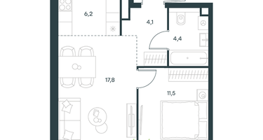 2-к. квартира, 44&nbsp;м²