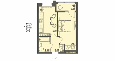 1-к. квартира, 30&nbsp;м²