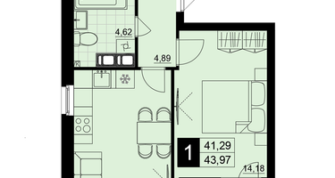 1-к. квартира, 42&nbsp;м²