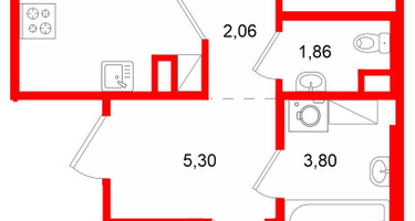 2-к. квартира, 57 м²