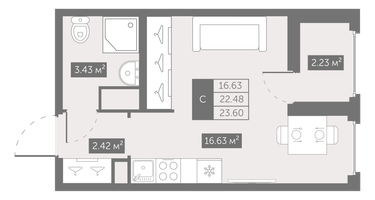Студия, 23 м²
