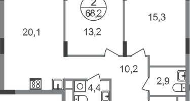 2-к. квартира, 68&nbsp;м²