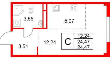 Студия, 24&nbsp;м²
