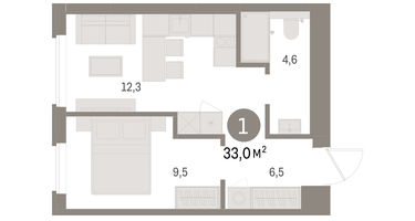 1-к. квартира, 33 м²