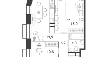 2-к. квартира, 53&nbsp;м²