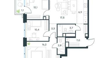 4-к. квартира, 80&nbsp;м²