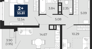 2-к. квартира, 53&nbsp;м²