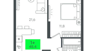 1-к. квартира, 45 м²