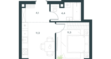 1-к. квартира, 31&nbsp;м²