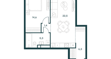 1-к. квартира, 50&nbsp;м²