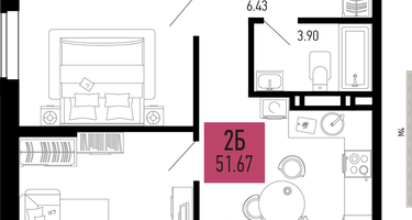 2-к. квартира, 51&nbsp;м²