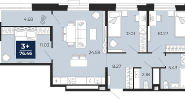 3-к. квартира, 76&nbsp;м²