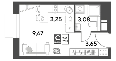 Студия, 19&nbsp;м²