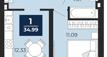 1-к. квартира, 34&nbsp;м²