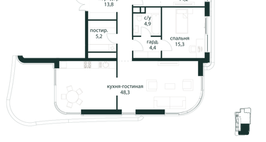 2-к. квартира, 123 м²