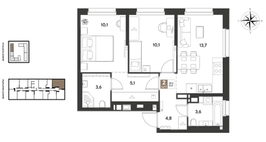 2-к. квартира, 51&nbsp;м²