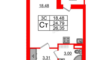 Студия, 24&nbsp;м²