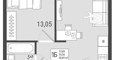 1-к. квартира, 37&nbsp;м²
