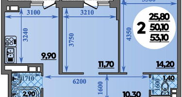 2-к. квартира, 53 м²