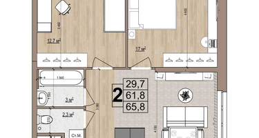 2-к. квартира, 65&nbsp;м²