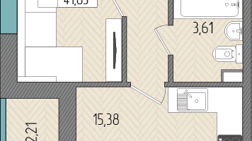 1-к. квартира, 41&nbsp;м²