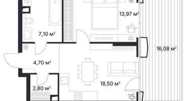 1-к. квартира, 49&nbsp;м²