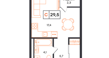 Студия, 29 м²