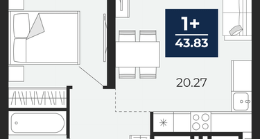 1-к. квартира, 43 м²