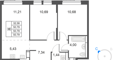 3-к. квартира, 50&nbsp;м²