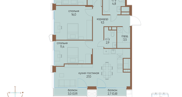 3-к. квартира, 100 м²