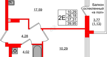 1-к. квартира, 37&nbsp;м²