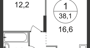 1-к. квартира, 38&nbsp;м²