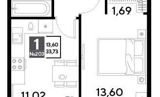 1-к. квартира, 33&nbsp;м²