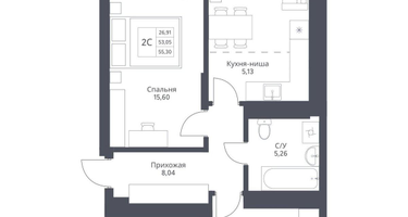 2-к. квартира, 55&nbsp;м²