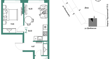 2-к. квартира, 36&nbsp;м²