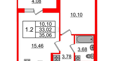 1-к. квартира, 33&nbsp;м²