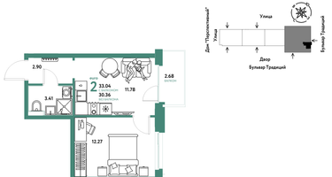 2-к. квартира, 33 м²